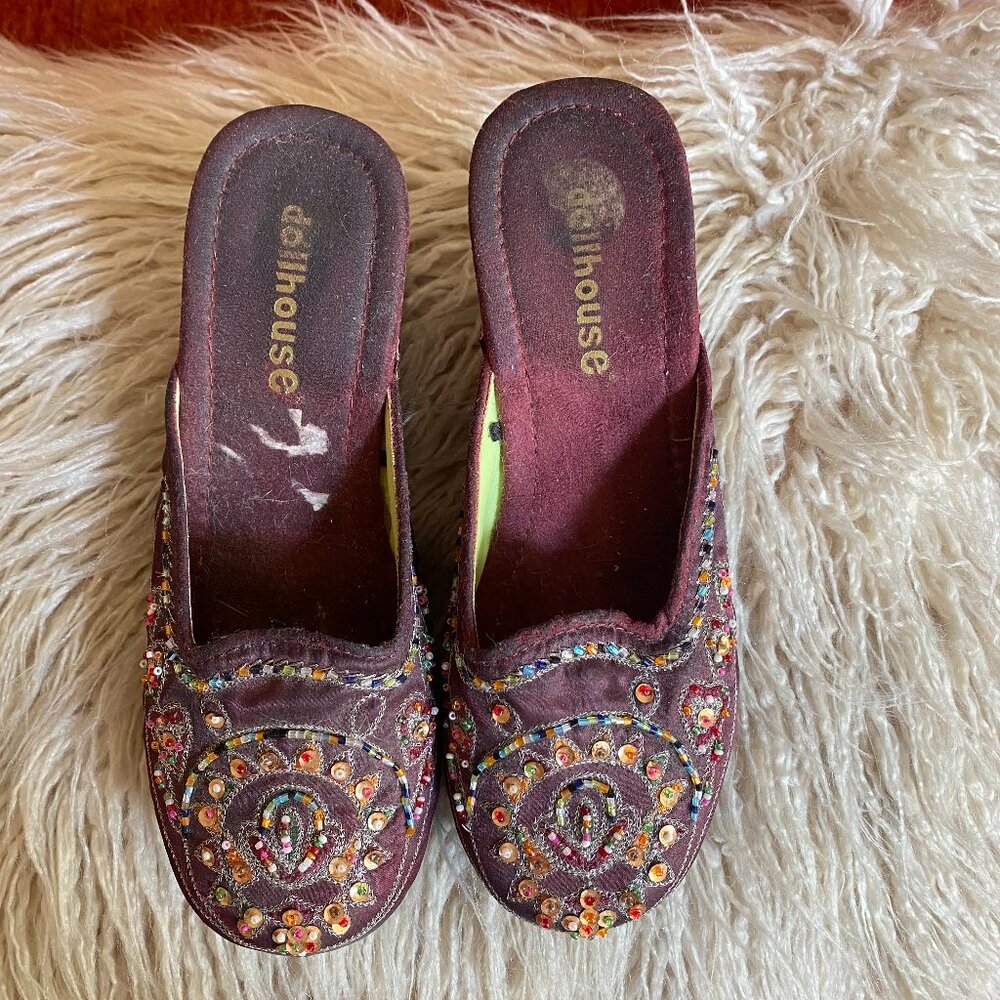 Jewelled Dollhouse Burgundy Clogs Sz 6.5